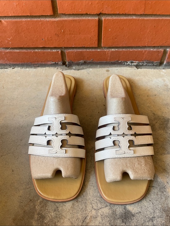 Tory Burch Shoes - TORY BURCH Women's INES Cream Leather Slide Sandals Size 12